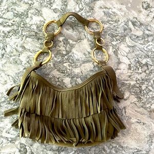 BCBGirls winter green suede fringed shoulder bag